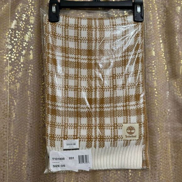 Timberland Scarf Buffalo Plaid Tan Cream Winter Fall Unisex 10x68" - Picture 1 of 7